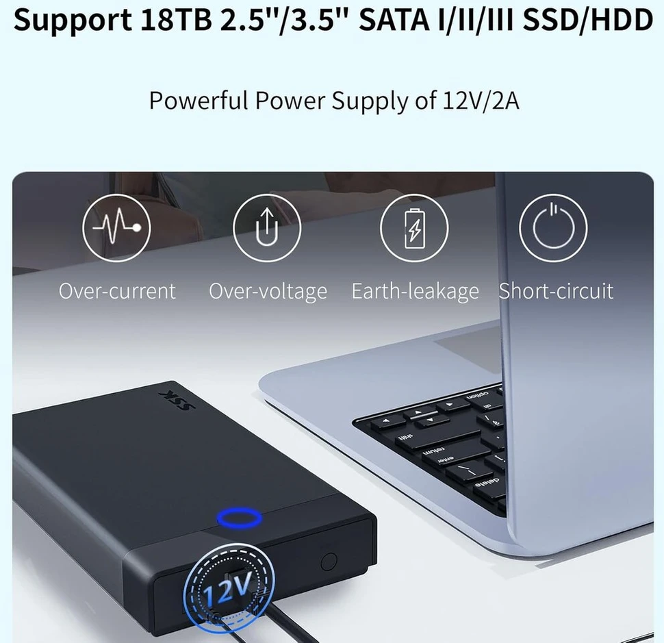 Išorinis 3.5" Sata Hdd/ssd dėklas Usb 3.0, iki 20tb