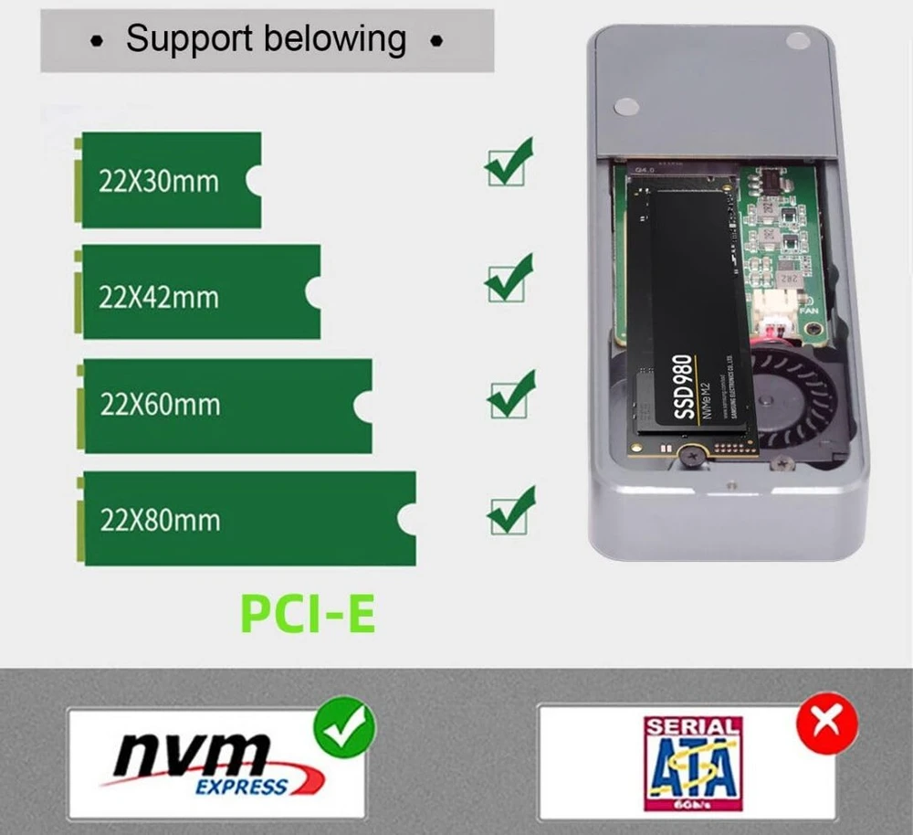 Išorinis M.2 Nvme Ssd dėklas Usb 4.0 40gbps, su Asm2464 lustu