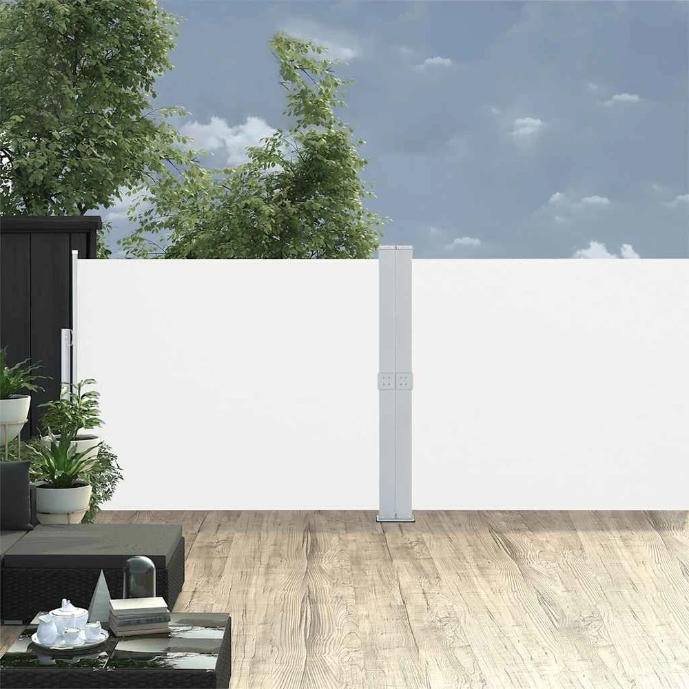 Ištraukiama šoninė kiemo pertvara, kreminės spalvos, 140x1200cm