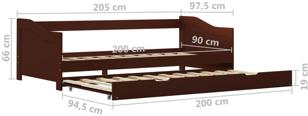Lova Ištraukiamos sofos-lovos rėmas, rudas, 90x200cm, mediena