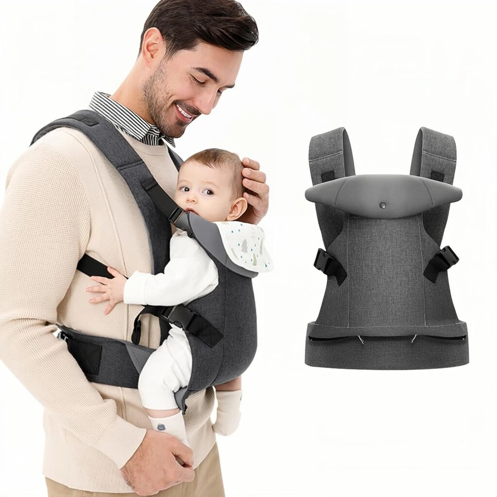 Iulonee nešyklė kūdikiams, ergonomiška nešyklė su nuimamu seilinuku, nešiojimas priekyje ir nugaroje, kūdikio nešyklė vaikams, 3-36 mėn. (3-15 kg), pilka