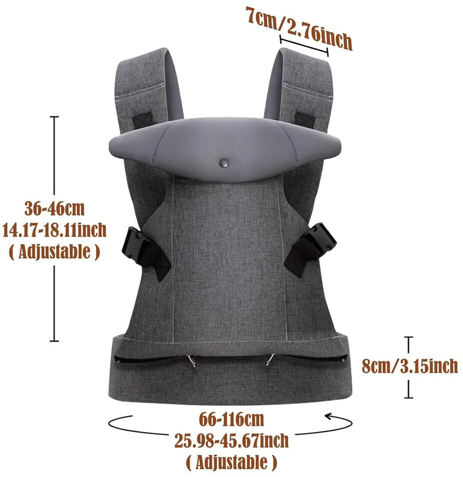 Iulonee nešyklė kūdikiams, ergonomiška nešyklė su nuimamu seilinuku, nešiojimas priekyje ir nugaroje, kūdikio nešyklė vaikams, 3-36 mėn. (3-15 kg), pilka