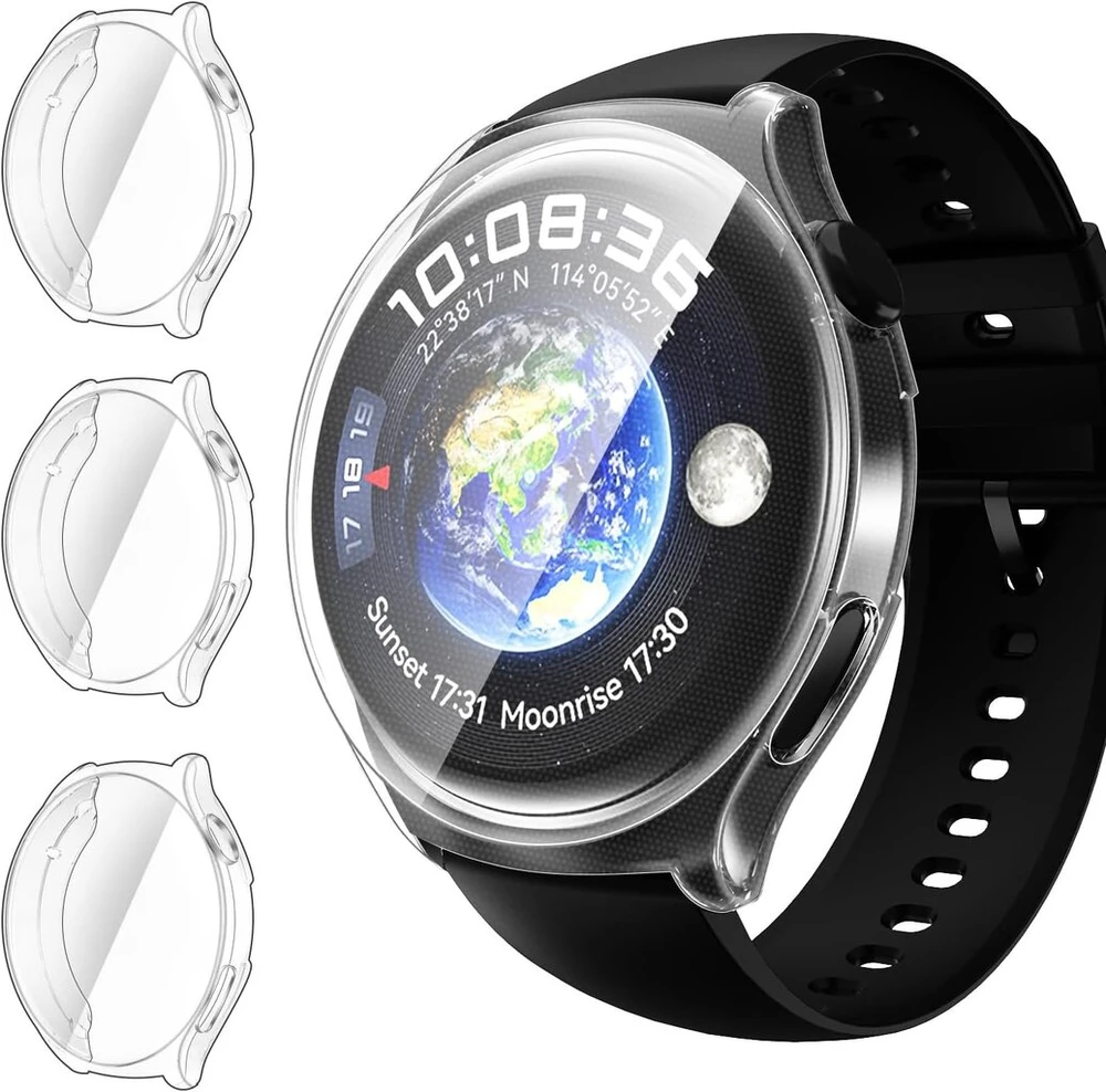 Ivoler 3 skaidrūs silikoniniai dėklai, skirti huawei watch 4, apsauginis dėklas, pilnas ekrano apsaugos minkštas tpu dėklas, ekrano apsauginė plėvelė
