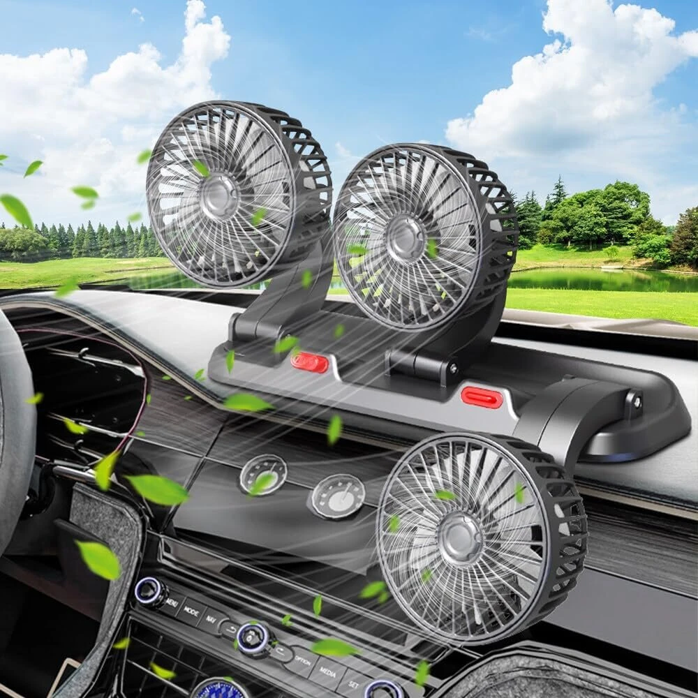 Ixyhkb 5 V Usb automobilinis ventiliatorius, trijų galvučių automobilinis ventiliatorius su 2 greičiais, 360° pasukamas reguliuojamas ventiliatorius, tylus automobilinis ventiliatorius sunkvežimiams, furgonams, visureigiams, Rv transporto priemonėms