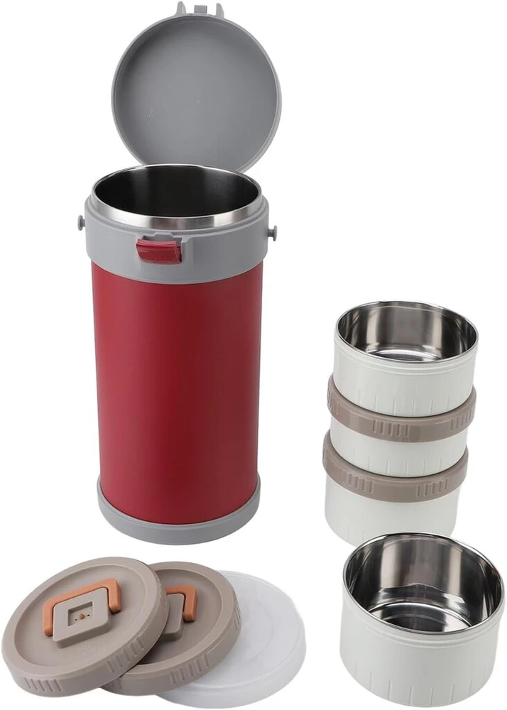Izoliuotas maisto indas, 2.9 l, izoliuoti pietų konteineriai karštam maistui, nepralaidus 304 nerūdijantis plienas suaugusiems, 2 sluoksnių vakuumu izoliuota statinė, su 4 dėžutėmis