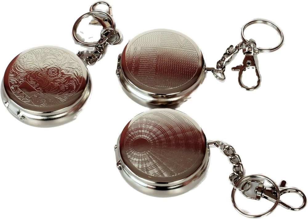 J. Pack of 3 kišeninių peleninių apvalios nešiojamos paplūdimio peleninės mažos peleninės atsparios kvapams metalinės gali būti naudojamos kaip tablečių dėžutė su cigarečių padėklu