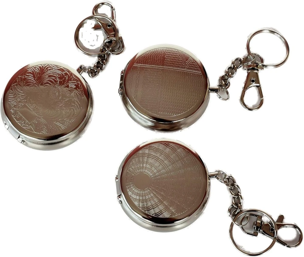 J. Pack of 3 kišeninių peleninių apvalios nešiojamos paplūdimio peleninės mažos peleninės atsparios kvapams metalinės gali būti naudojamos kaip tablečių dėžutė su cigarečių padėklu
