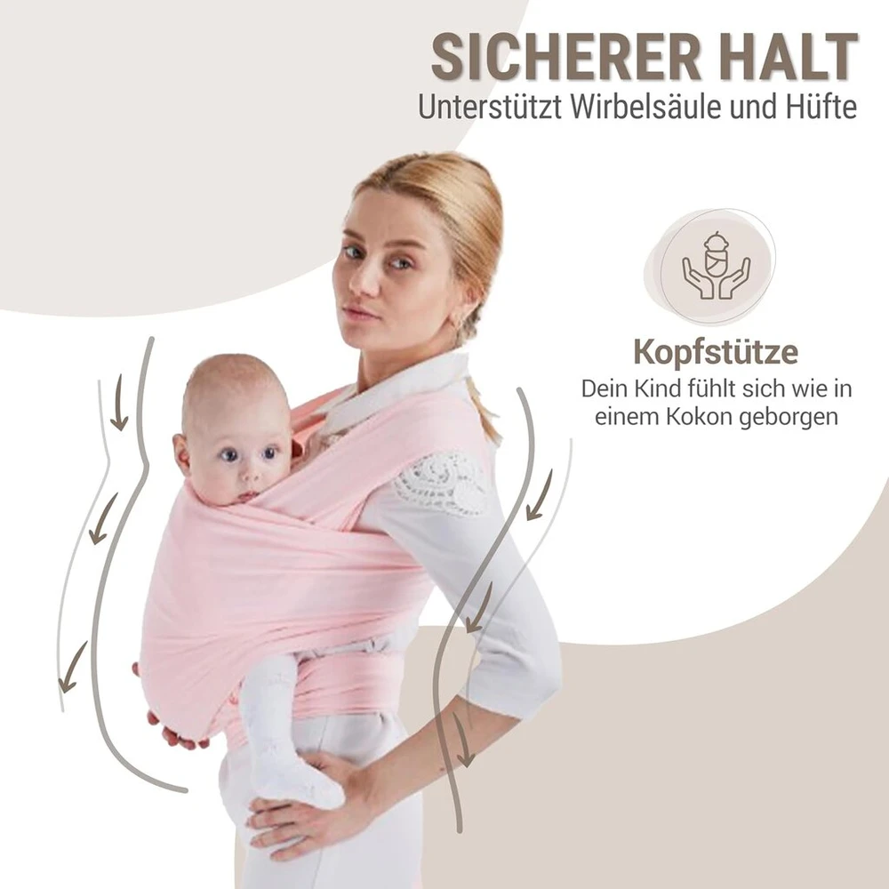 Jabrando - kūdikio nešyklė - kūdikio apvyniojimas, rekomenduojamas akušerių - idealus ilgesniam nešiojimui - palaiko stuburą - saugumas kūdikiui - diskretiška žindymo pagalba (rožinė)