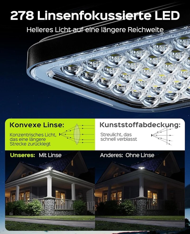 Jackyled saulės šviestuvai laukui, 2500lm 278 led saulės šviestuvai su judesio davikliu, 4 galvučių saulės prožektoriai, ip65 atsparūs vandeniui, apsauginiai šviestuvai sodui, terasai, 2 vnt.