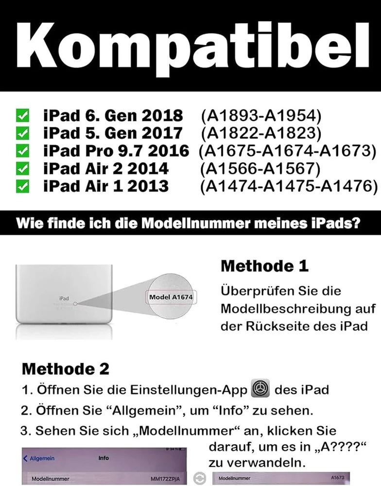 Jademall dėklas Ipad 6-ai kartai su klaviatūra, klaviatūros dėklas su jutikliniu kilimėliu ir rašiklio laikikliu Ipad 5-ai kartai 2017, Pro 9.7 colio, Air 2 & 1, apšviestas galinis dėklas