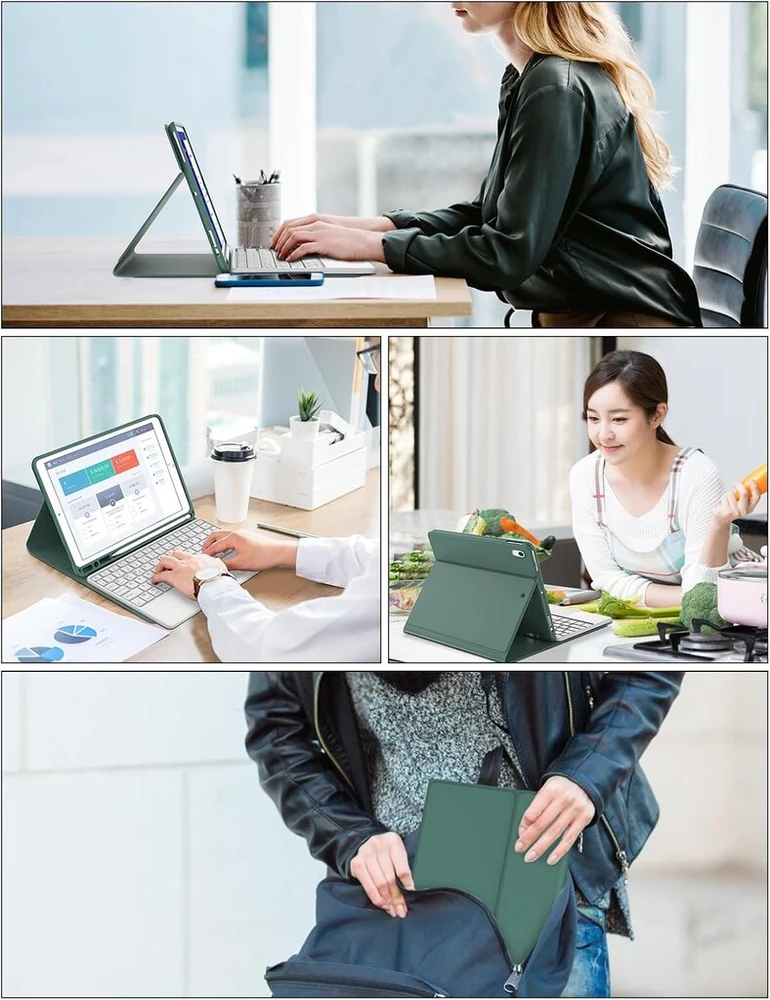Jademall dėklas su klaviatūra, skirtas Ipad 9 kartos 2021 / Ipad 8 kartos 2020 / Ipad 7 kartos 2019 / Ipad Air 3, belaidė bluetooth klaviatūra su lietimui jautriu kilimėliu Qwertz vokiečių kalba