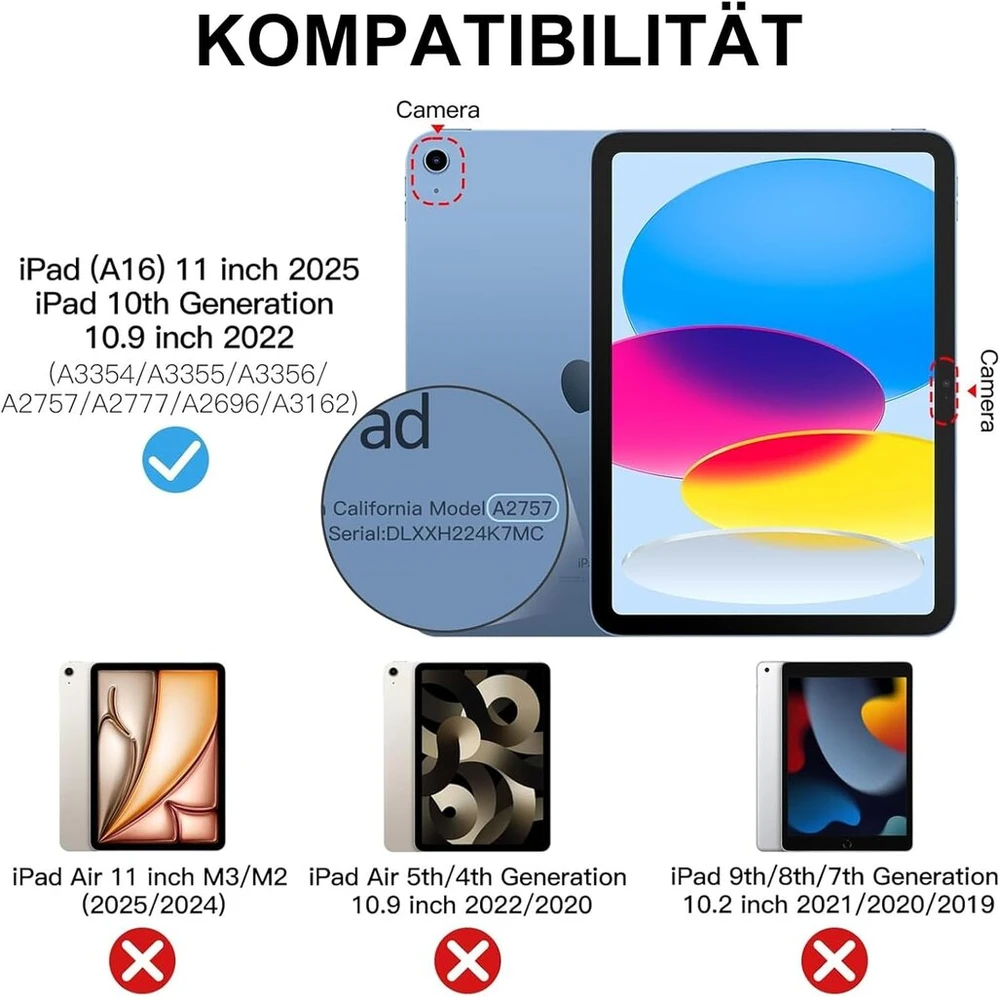 Jademall Klaviatūra Ipad 10 Generation - Belaidė klaviatūra Ipad 10.9 colių 2022, Apsauginis dėklas su pieštuko laikikliu, Qwertz vokiečių