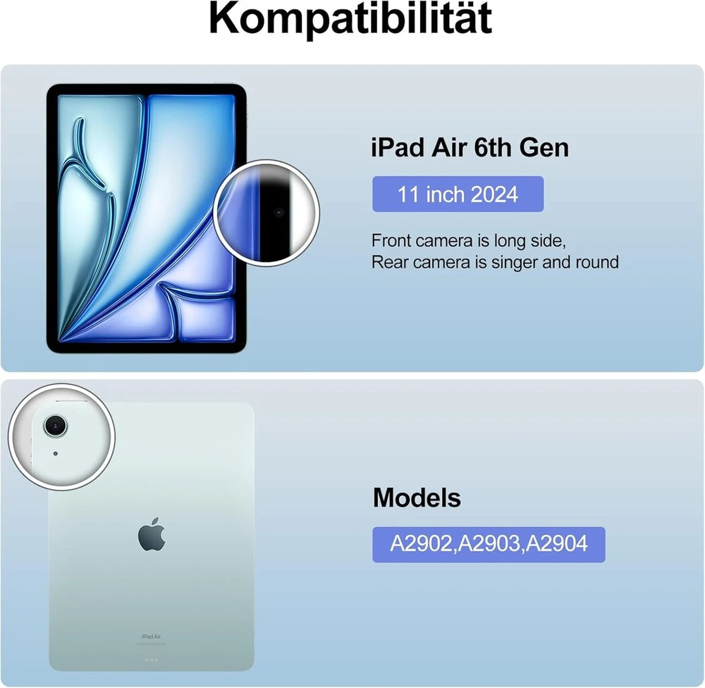 Jademall Klaviatūra Ipad Air 11 m2 - belaidė klaviatūra, skirta Ipad Air 11 m2 2024/air 11 m3 2025, apsauginis dėklas su pieštuko laikikliu, Qwertz vokiečių