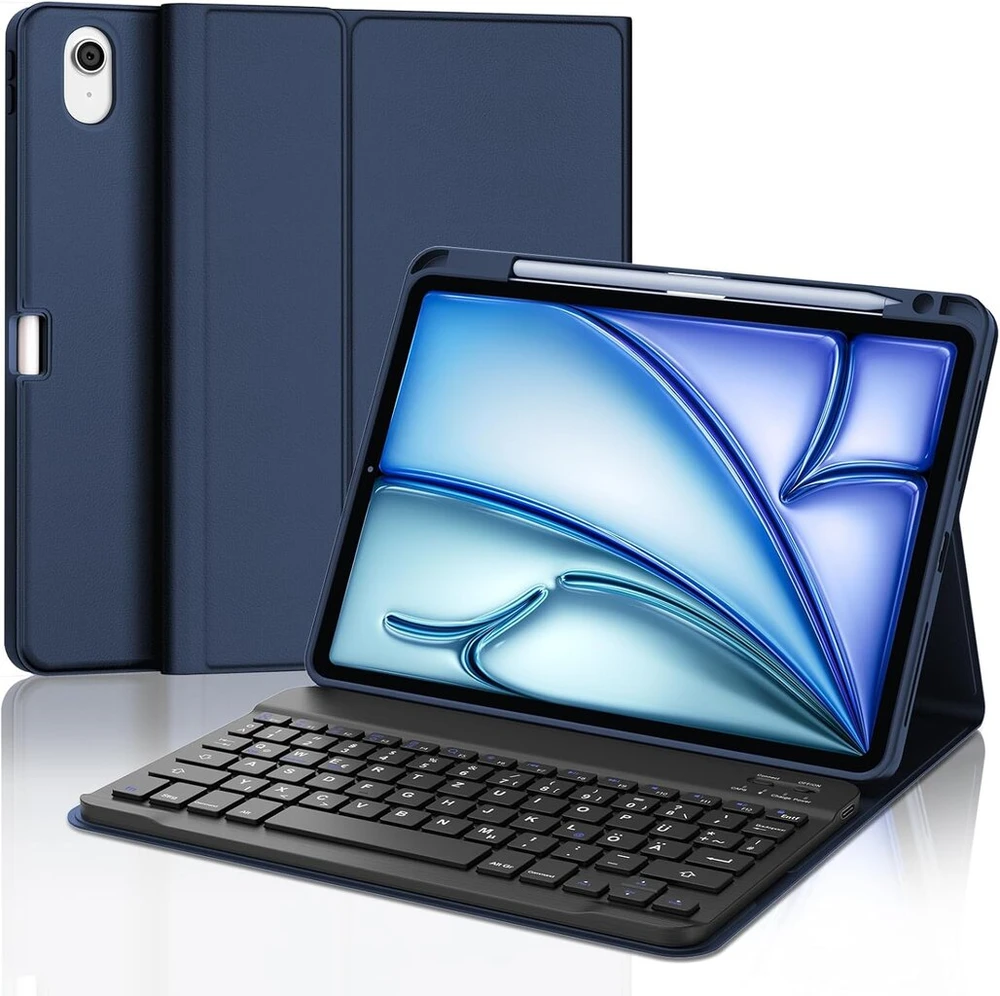 Jademall Klaviatūra Ipad Air 11 m2 - Belaidė klaviatūra, skirta Ipad Air 11 m2 2024/air 11 m3 2025, apsauginis dėklas su pieštuko laikikliu, Qwertz vokiečių kalba