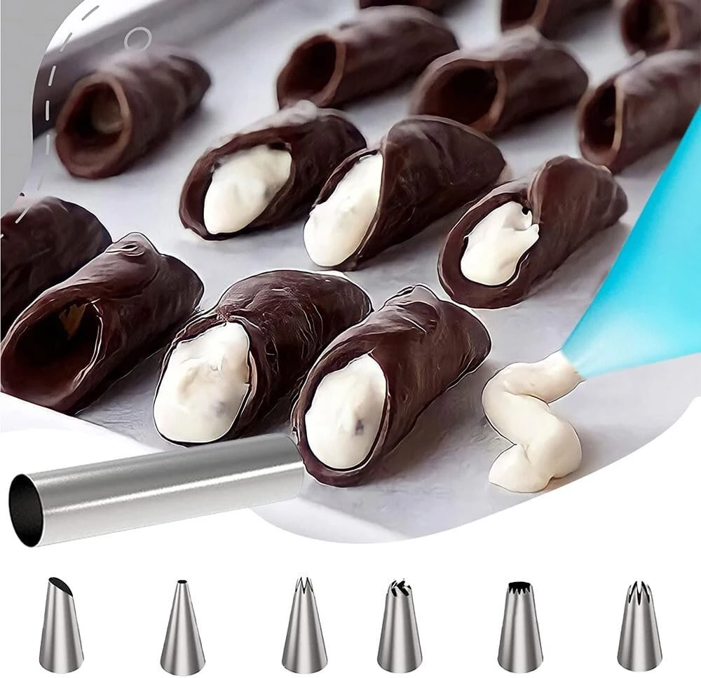 Jadin kepimo formų rinkinys, 21 dalies iridiscentinė garbanojimo forma, cannoli formelės su valymo šepečiu, putplasčio volelių formelės, vamzdeliai, tortų dekoravimo antgalių rinkinys, tinkamas gaminti bandeles ir kruasanus