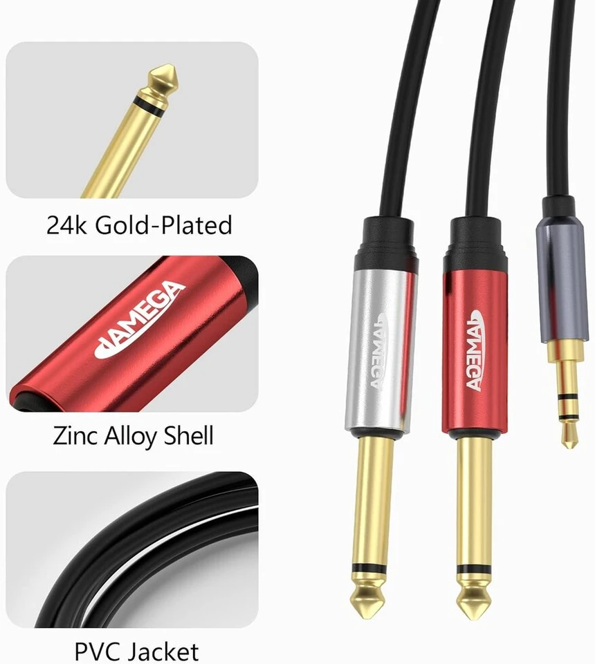 Jamega 3.5 mm lizdas į dvigubą 6.35 mm lizdo kabelį 2 m - audio kabelis 6.35 mm lizdo kištukas į 3.5 mm lizdo audio skirstytuvo lizdo kabelį skaitmeninės sąsajos instrumento kabelis mikšeriui, gitarai ir kt.