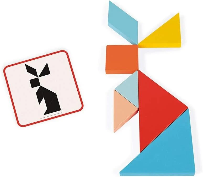 Janod - Essentiel - Tangram - medinis edukacinis žaidimas kūdikiams ir mažiems vaikams - dažai vandens pagrindu - nuo 2 metų, J05070, juodas
