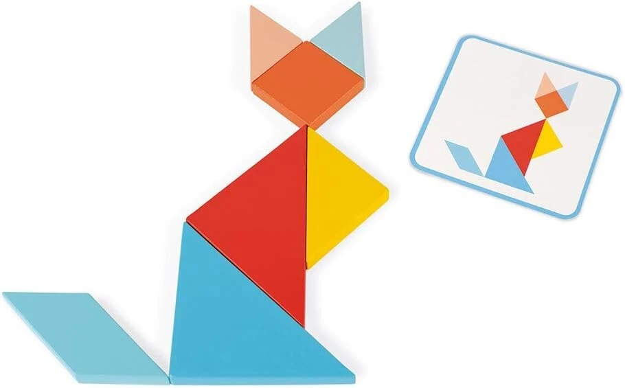 Janod - Essentiel - Tangram - medinis edukacinis žaidimas kūdikiams ir mažiems vaikams - dažai vandens pagrindu - nuo 2 metų, J05070, juodas