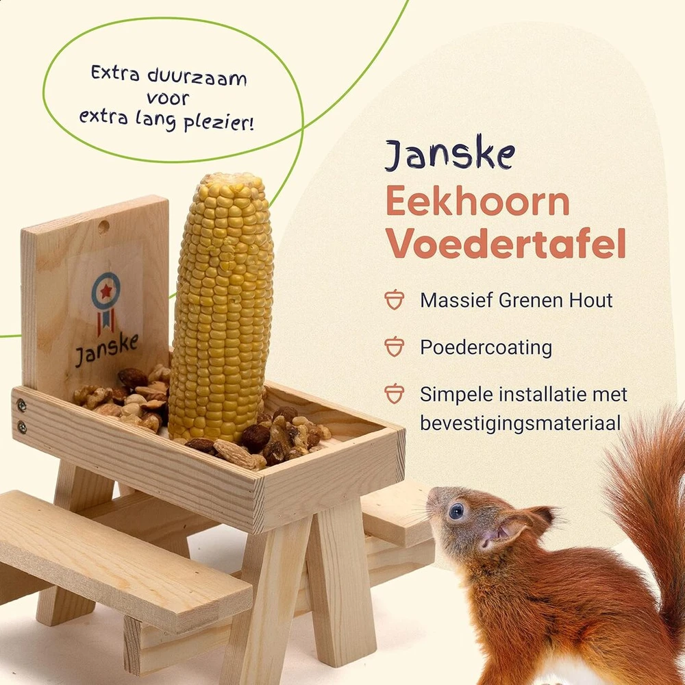 Janske lesyklėlė voverėms, atspari oro sąlygoms lesyklėlė su tvirtinimu, iškylų stalas gyvūnams