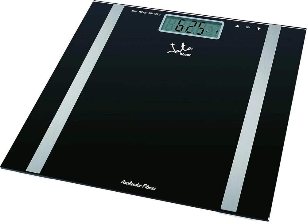 Jata Mod. 531 - asmeninės svarstyklės (lcd, juoda, kvadratinė, Aaa, stiklas, grūdintas stiklas)