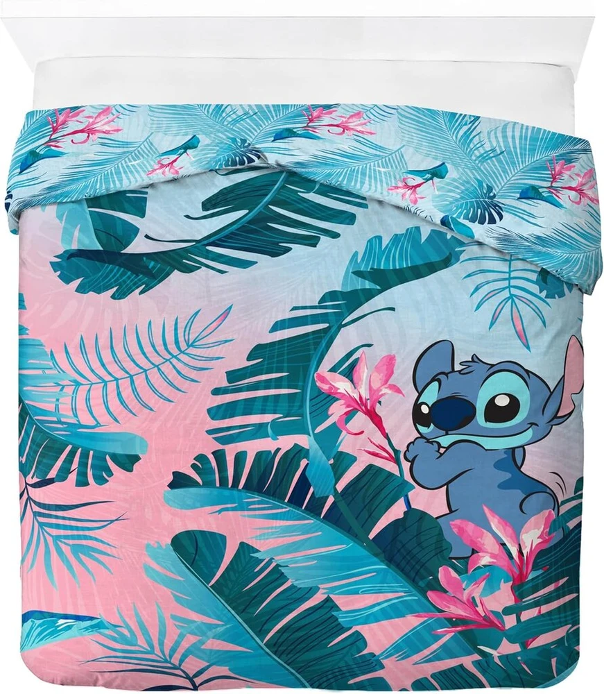 Jay Franco Disney Lilo and Stitch Floral patalynės komplektas dviem asmenims - vaikiškas patalynės komplektas su 50 x 70 cm pagalvės užvalkalu, skalbiamas skalbimo mašinoje medvilninis patalynės komplektas