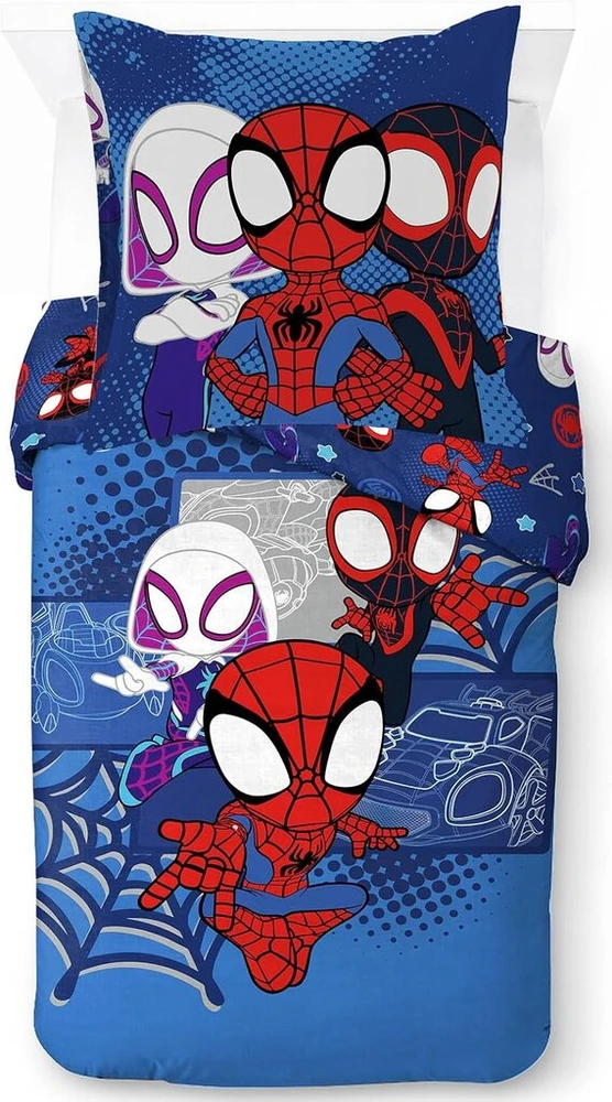 Jay Franco Marvel Spidey and His Super Friends Vroom viengulės patalynės užvalkalų komplektas su pagalvės užvalkalu 80 x 80 cm, 100% medvilnė, šilta Marvel patalynė