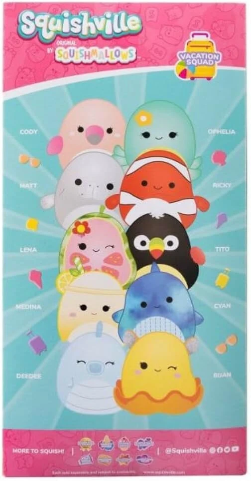 Jazwares Squishville Sqm0447 - 10 šventinių super minkštų mini Squishmallows 5 cm pliušinių figūrėlių rinkinys
