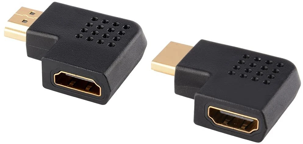 J&d 2 vnt. plokščias Hdmi adapteris, 90 laipsnių kairės ir dešinės pusės kampu paauksuotas vyriškas į moterišką vertikalus plokščias Hdmi adapteris