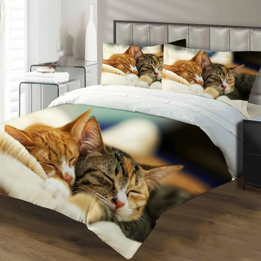Jeffel patalynės komplektas su katėmis 135 x 200 cm, gyvūnų motyvas, vaikiška patalynė, katės rašto antklodės užvalkalas 3d naminių kačių antklodžių užvalkalų komplektas, su antklodės užvalkalu ir pagalvės užvalkalu (135 x 200 cm, cat-1)