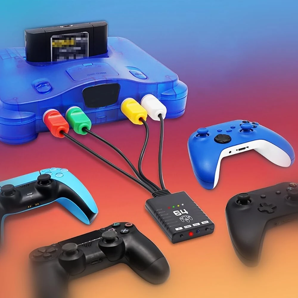 Jerilla N64 belaidžio valdiklio adapteris, suderinamas su Nintendo 64 konsole, Bluetooth valdiklio keitiklis palaiko 4 XBOX One S/switch Pro/ps4/ps5 valdiklius