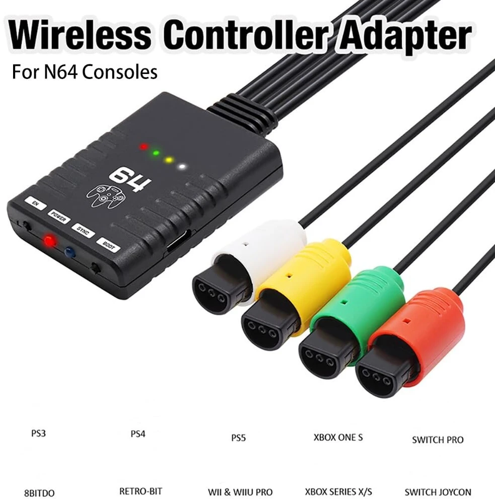 Jerilla N64 belaidžio valdiklio adapteris, suderinamas su Nintendo 64 konsole, Bluetooth valdiklio keitiklis palaiko 4 XBOX One S/switch Pro/ps4/ps5 valdiklius