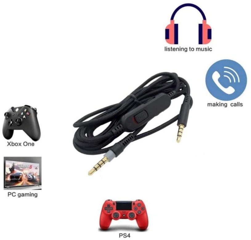 Jerilla pakaitinis kabelis, skirtas Hyperx Cloud Mix/hyperx Cloud Alpha/g633/g933/ps4/XBOX One/switch - su nutildymo funkcija ir nuotolinio valdymo laidu