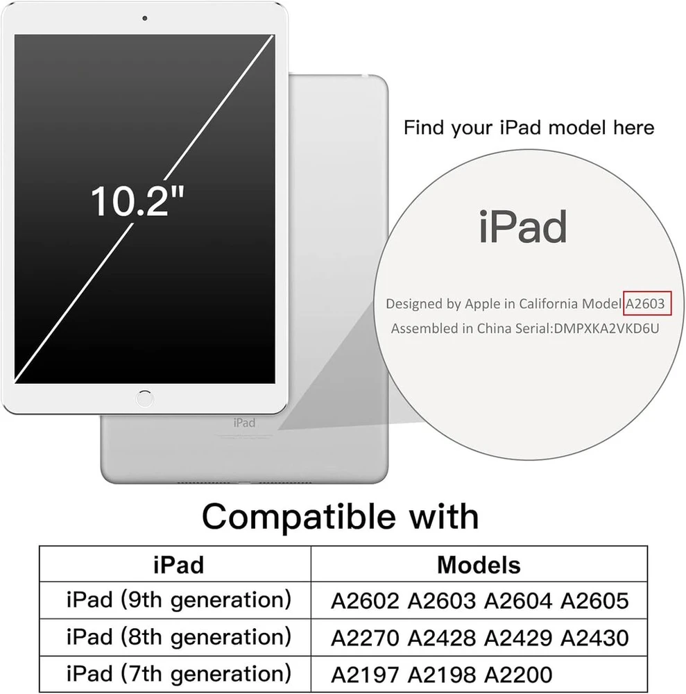 Jetech dėklas, skirtas Ipad 9/8/7 (10.2 colių, 2021/2020/2019 modelis, 9-oji/8-oji/7-oji karta) su pieštuko laikikliu, 360 laipsnių besisukantis apsauginis dėklas-stovas, permatoma nugara (tamsiai mėlyna)