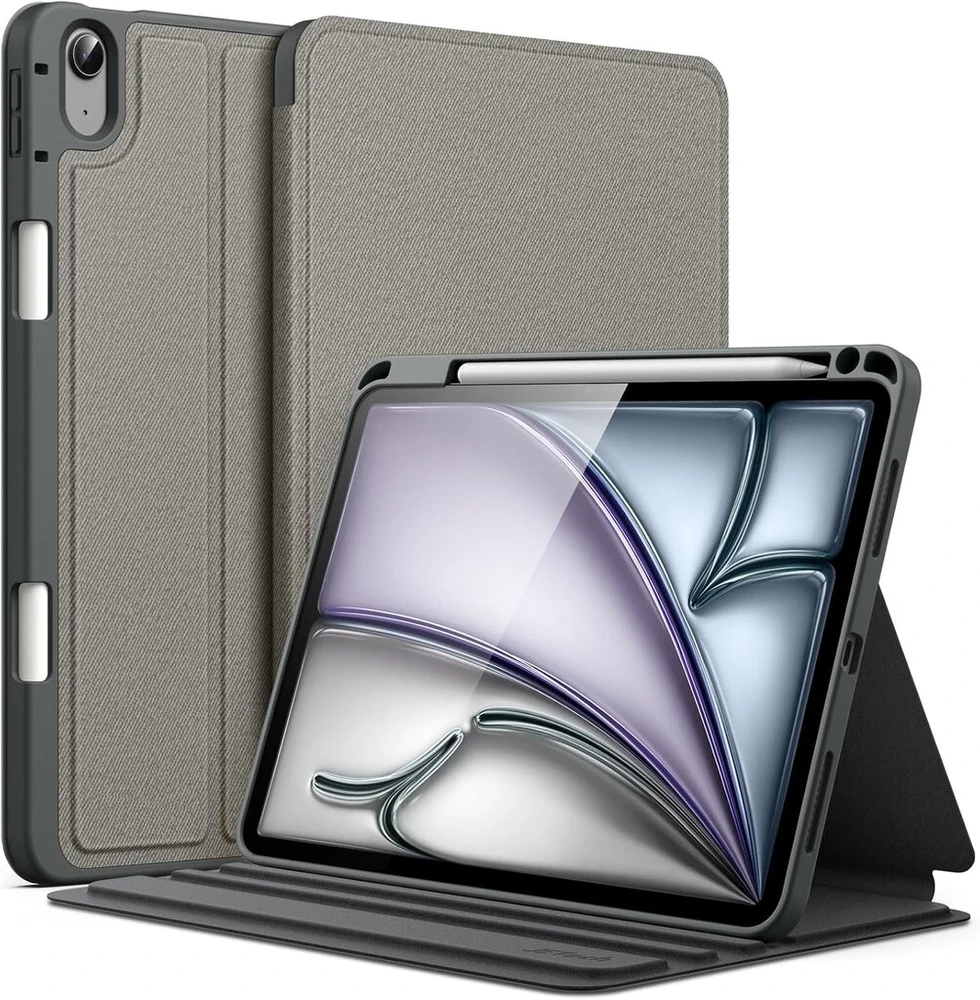 Jetech dėklas, skirtas Ipad Air 11 colių M3/m2 (2025/2024), Ipad Air 5/4 (2022/2020 5-osios/4-osios kartos, 10,9 colio) su pieštuko laikikliu, plonas dėklo stovas, apsauginis planšetinio kompiuterio dėklas, kelių kampų žiūrėjimas (pilka)