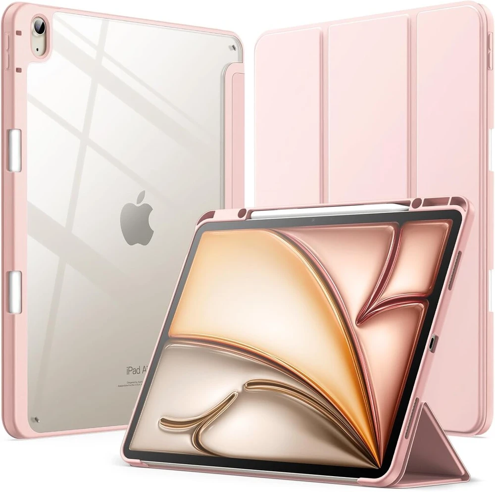 Jetech dėklas, skirtas ipad air 13 colių m3/m2 (2025/2024) su rašiklio laikikliu, skaidrus permatomas galinis dangtelis plonas stovas smūgiams atsparus planšetinio kompiuterio dėklas, automatinis pažadinimas/užmigdymas (sand pink)