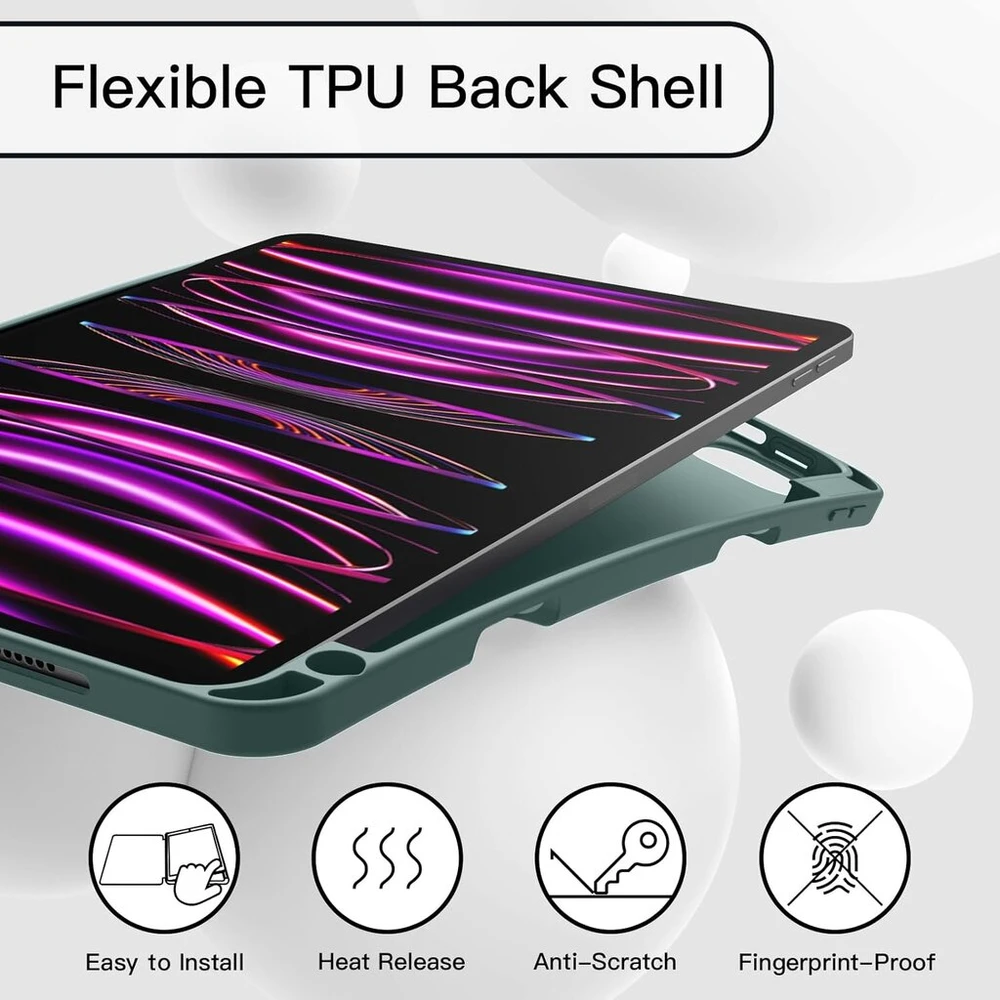 Jetech dėklas, skirtas Ipad Pro 11 colių (2022/2021/2020 modelis) su pieštuko laikikliu, palaiko 2 kartos pieštuko įkrovimą, plonas planšetinio kompiuterio apsauginis dėklas su minkštu Tpu galiniu dangteliu (vidurnakčio žalias)