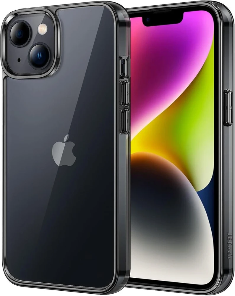 Jetech dėklas, skirtas iphone 14 6.1 colio, niekada negeltonuojantis telefono dėklas, atsparus smūgiams, apsauginis dėklas, atsparus įbrėžimams, skaidrus galinis dangtelis (juodas)