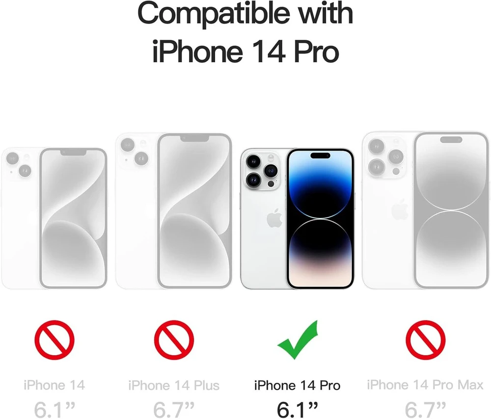 Jetech dėklas, skirtas iphone 14 pro 6.1 colio, niekada negelstantis telefono dėklas, atsparus smūgiams, apsauginis dėklas, atsparus įbrėžimams, skaidrus galinis dangtelis (skaidrus)