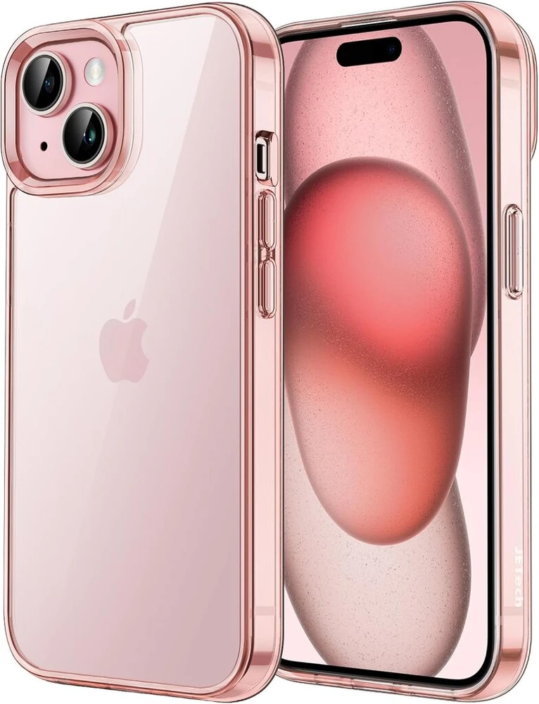 Jetech dėklas, skirtas iphone 15 6.1 colio, niekada negeltonuojantis telefono dėklas, atsparus smūgiams, apsauginis dėklas, atsparus įbrėžimams, skaidrus galinis dangtelis (rožinis)