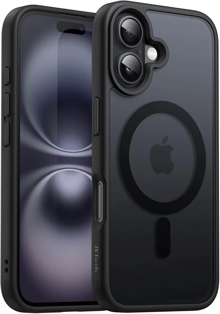 Jetech magnetinis dėklas, skirtas iphone 16 6.1 colio, suderinamas su magsafe, permatinis matinis plonas smūgiams atsparus telefono dėklas (juodas)