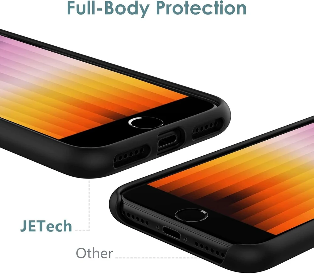 Jetech silikoninis dėklas, skirtas iphone se 2022/2020 (3-iosios/2-osios kartos), 4,7 colio, viso korpuso apsauga, minkštas telefono dėklas, atsparus smūgiams, su mikropluošto pamušalu (juodas)