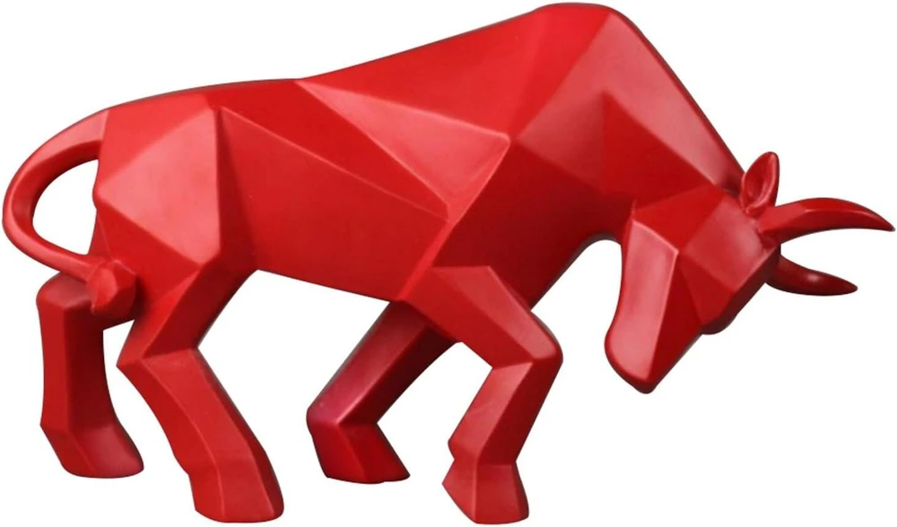 Jiakalamo geometrinė buliaus statulos ornamentas, abstrakčios skulptūros namų dekoras, moderni galvijų statula gyvūnų figūrėlė dervos buliaus skulptūra namų biuro dovana (raudona)