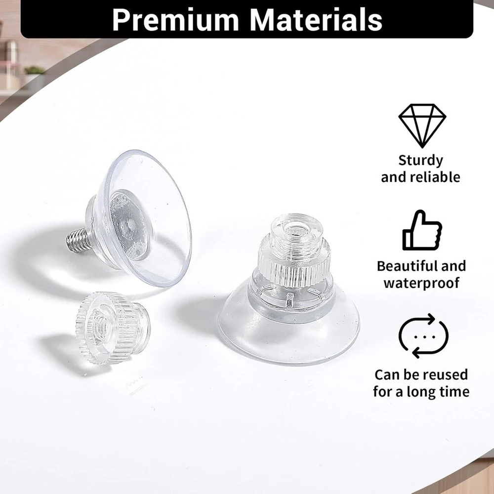 Jieyao 12 siurbtukų rinkinys su sriegiu, stikliniai siurbtukai su rifliuota veržle, skersmuo 25 mm, mini skaidrūs siurbtukai, nereikia gręžti, pvc stiprūs siurbtukai, prisukami spaustuvai langams, vonios kambariams