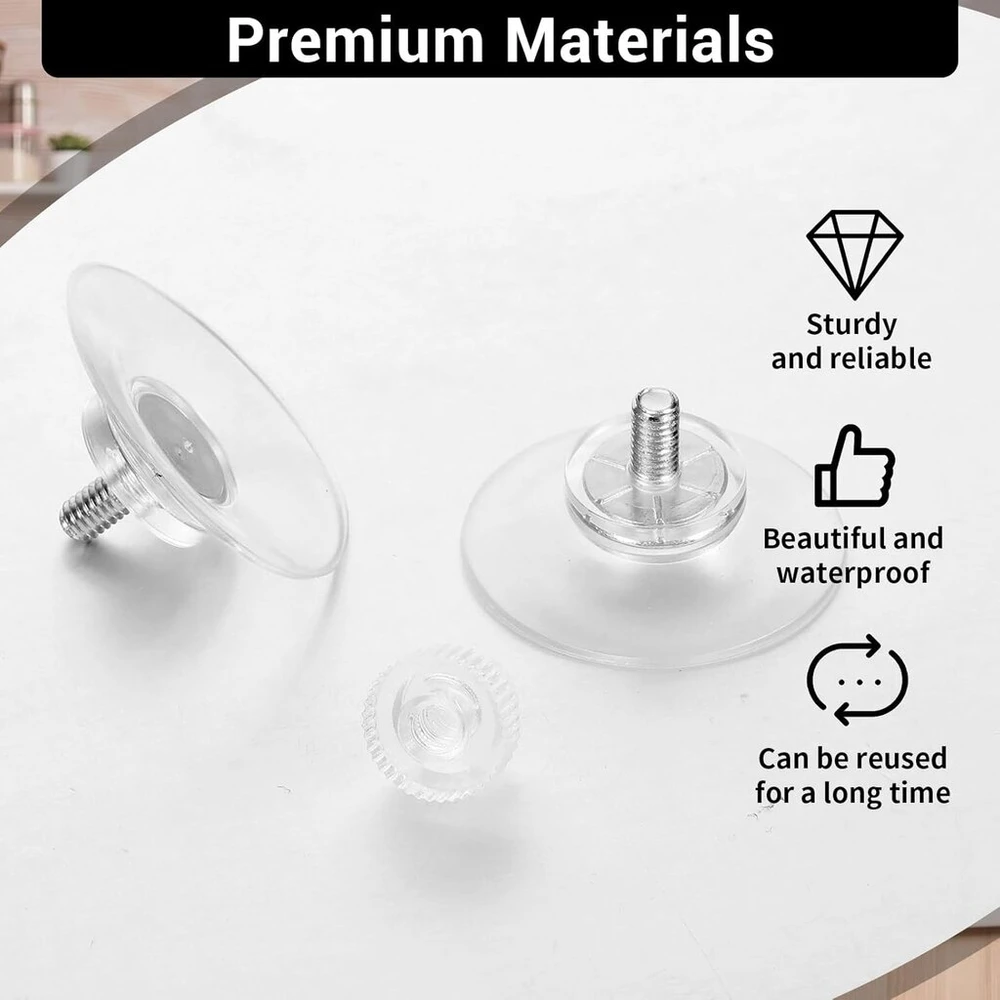 Jieyao 12 vnt. siurbtukų su sriegiu, stikliniai siurbtukai su riešutais Ø32mm mini skaidrūs siurbtukai be gręžimo Pvc stiprūs siurbtukai prisukami langams vonioms virtuvėms