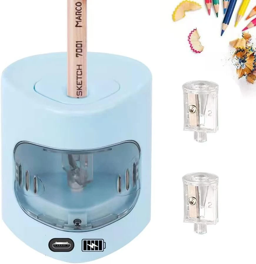 Jijicz elektrinis pieštukų drožtukas, 6-8 mm, maitinamas usb ir baterijomis, mažas drožtukas, elektrinis automatinis pieštukų drožtukas su konteineriu vaikams, menininkams, mokytojams, elektrinis pieštukų drožtukas, mėlynas