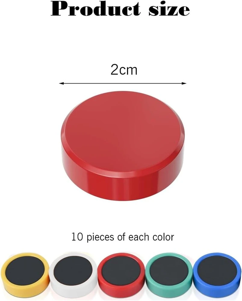 Jimkply 50 magnetų rinkinys, 2 cm magnetai magnetinei lentai, spalvingi stiprūs magnetai, maži, magnetai mokyklai, namams, biurui (5 spalvos)
