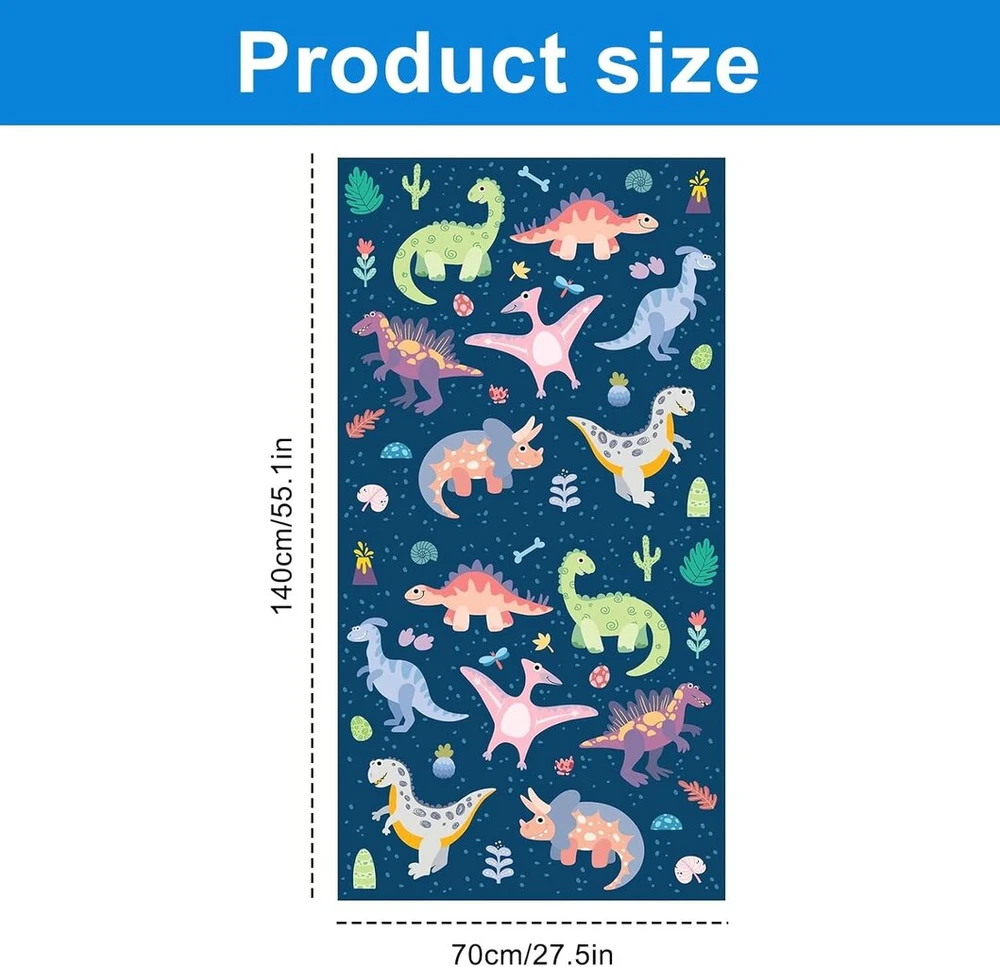 Jinfanshurich vaikiškas rankšluostis su dinozauro raštu - paplūdimio rankšluostis vaikams, 70 x 140 cm greitai džiūstantis dušo rankšluostis vaikams berniukams mergaitėms itin minkštas rankšluostis baseinui, paplūdimiui ir pirčiai