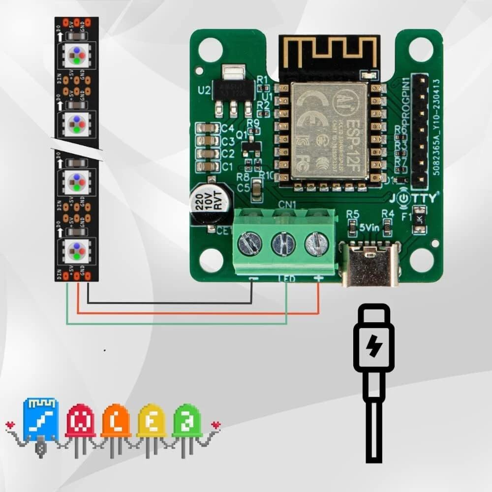 Jiotty wled led juostos usb valdiklis | ws2812 | išmanieji namai | iot | esp8266 su įdiegta wled | suderinamas su home assistant | led juostoms
