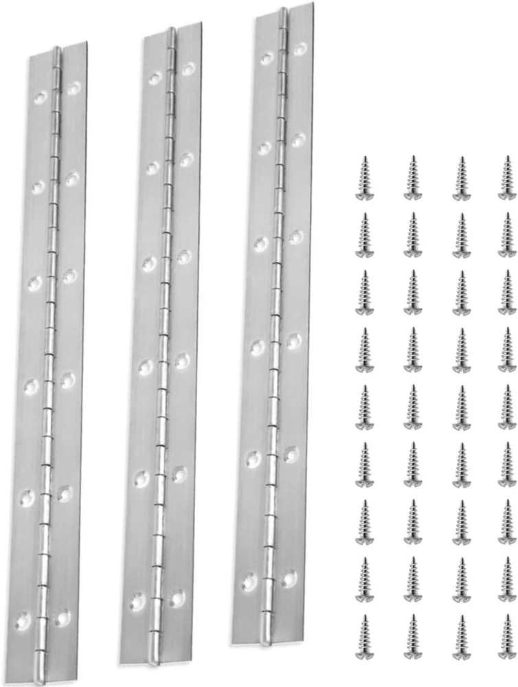 Jjiaolinin Piano juosta, nerūdijantis plienas, 3 vnt., 30 cm vyris, nerūdijančio plieno vyris su skylėmis, tvirtas piano juostos vyris su varžtais, skirtas valčių spintelėms, dėžėms