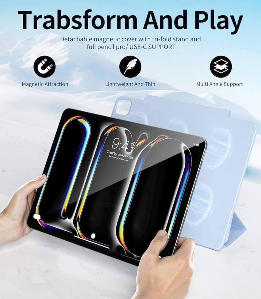 Jksml Magnetinis dėklas, skirtas Ipad Pro 11 colių M4 (2024), plonas trigubas sulankstomas stovas, palaiko Pieštukas Pro/usb-c ir automatinį miego/budėjimo režimą, neslystantis ir atsparus įbrėžimams Pu odos, žydros spalvos